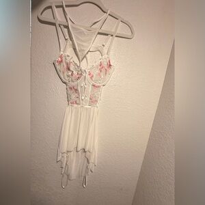 White and Pink Floral Lingerie Dress